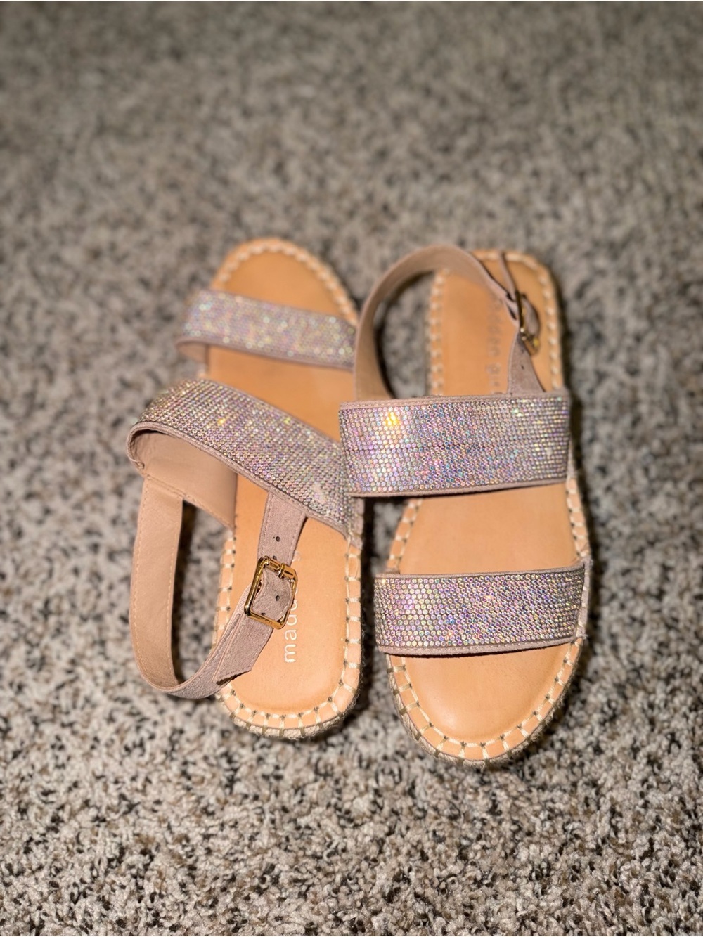 Madden Girl Tan Sandals with Iridescent Glitter Straps